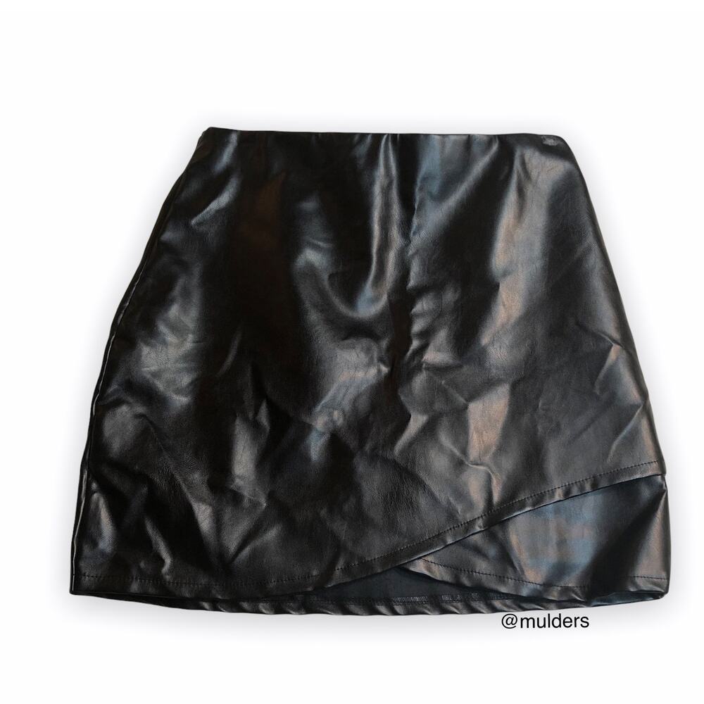 Bishop + Young Black Layered Look Faux Leather Pleather Short Mini Skirt